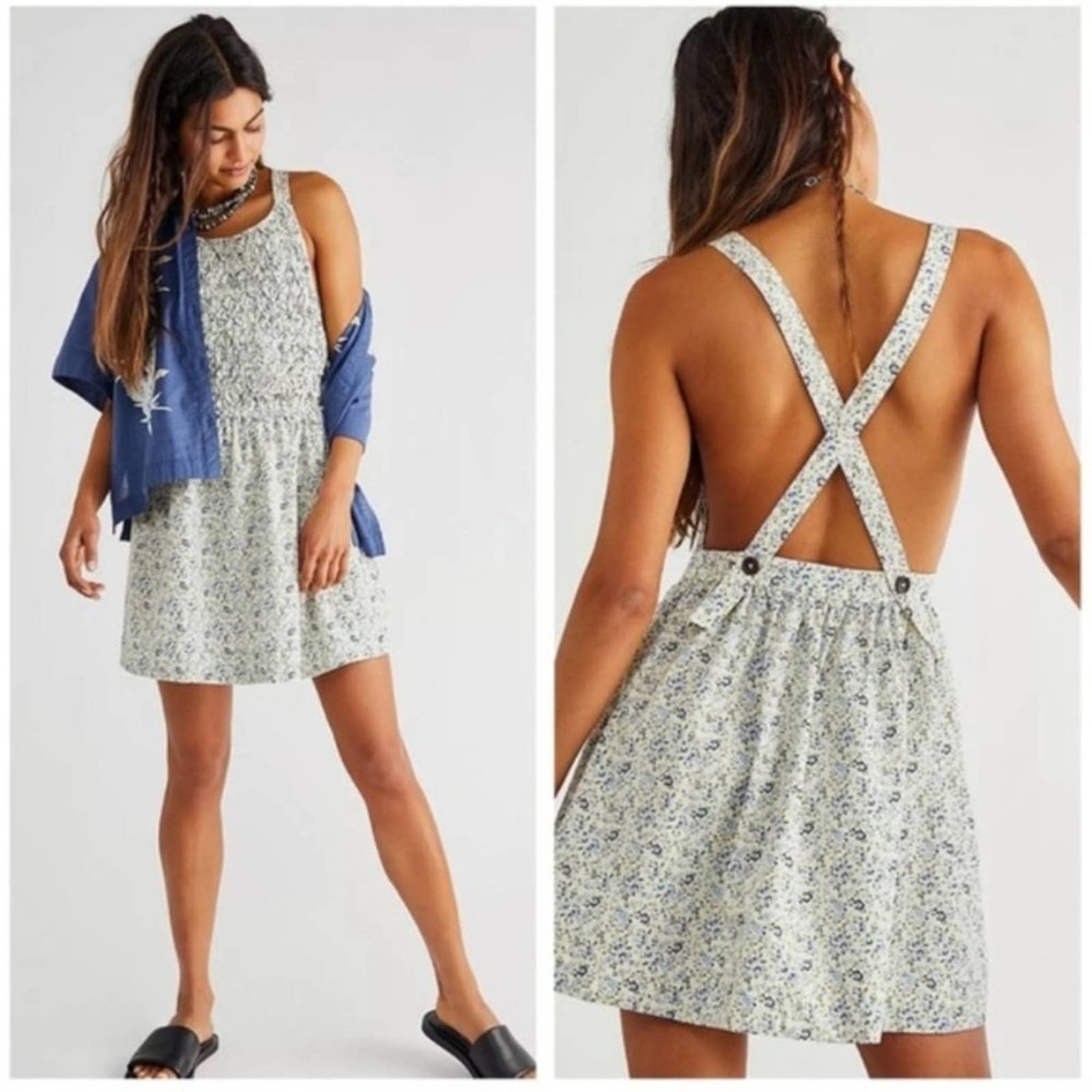 Nwt Free People Petunia Sleeveless Smocked Floral Mini Dress Xs